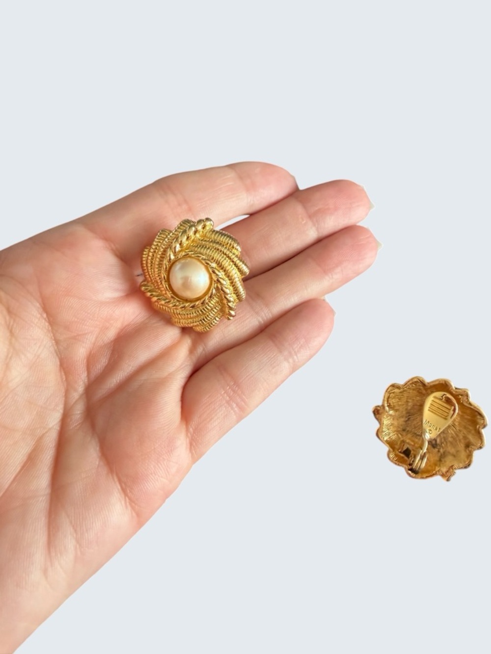 Gold-Tone Pearl Center Floral Clip-On Earrings - Women Jewelry Monet